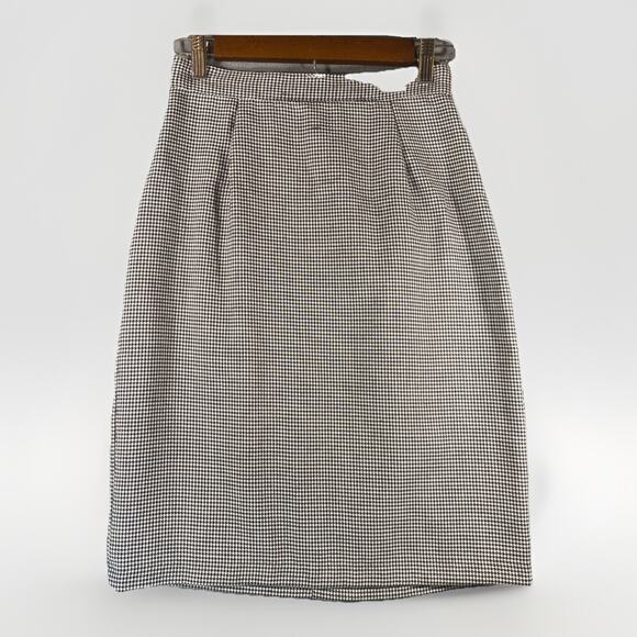 Unbranded Dresses & Skirts - Vintage‎ Black Mini Houndstooth Check Pencil Skirt Small USA Office Siren Preppy